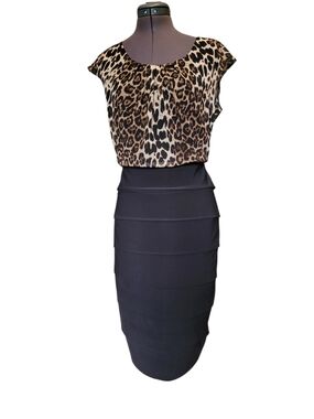 Frank Lyman Design Leopard Print Dress Black Midi